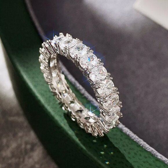 NEW 925 Sterling Silver Diamond Ring Band Oval Cut Ring